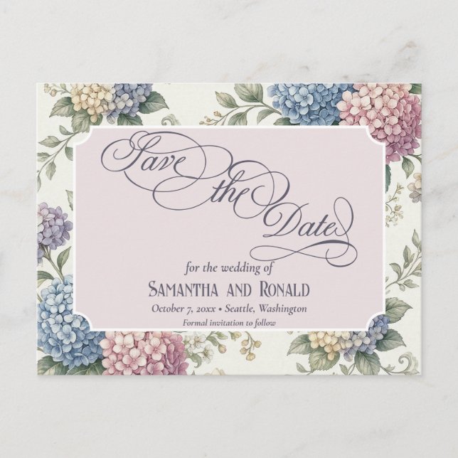 Carte Postale Faire-part Fleurs de Hortensia délicates Mariage (Devant)