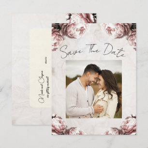 Carte Postale Faire-part Fleurs de Paeonie Rose Pâle Vintage Enregistrez la