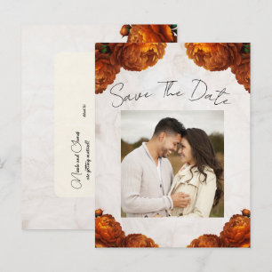 Carte Postale Faire-part Fleurs de pivoine à l'épice orange Vintage Save th