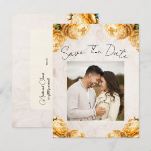 Carte Postale Faire-part Fleurs de Pivoine Jaune Clair Vintage Étape de Mar