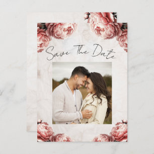 Carte Postale Faire-part Fleurs de pivoine rose douce Vintage Enregistrer l