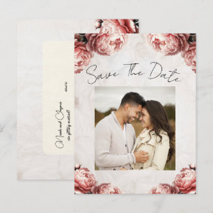 Carte Postale Faire-part Fleurs de pivoine rose pâle vintage sauvegarde de