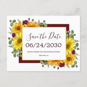 Carte Postale Faire-part Fleurs de tournesol rustiques Roses rouges de mari
