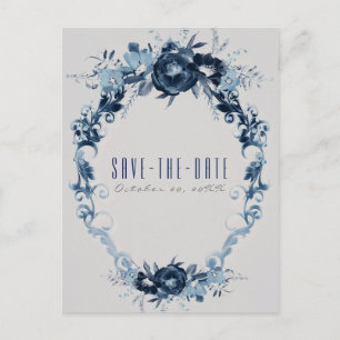 Carte Postale Faire-part Fleurs de vintage bleues Élégant floral "Save the 