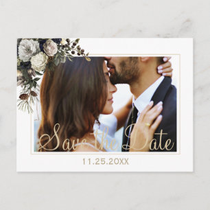 Carte Postale Faire-part Fleurs d'hiver chic PHOTO enregistrer la date mari