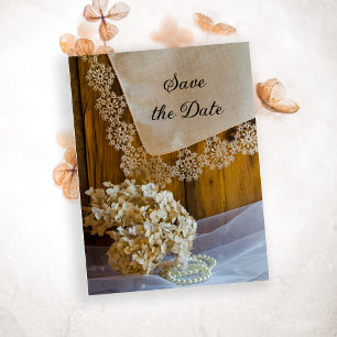 Carte Postale Faire-part Fleurs en dentelle de campagne Mariage à la grange