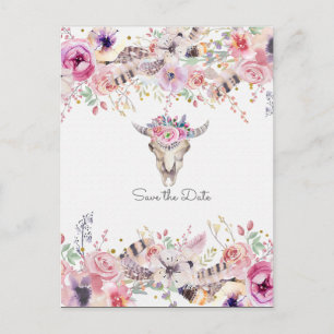 Carte Postale Faire-part Fleurs et crâne de vache Campagne Rustique Enregis