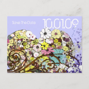 Carte Postale Faire-part Fleurs et Feuilles pour Sauvegarder la Date