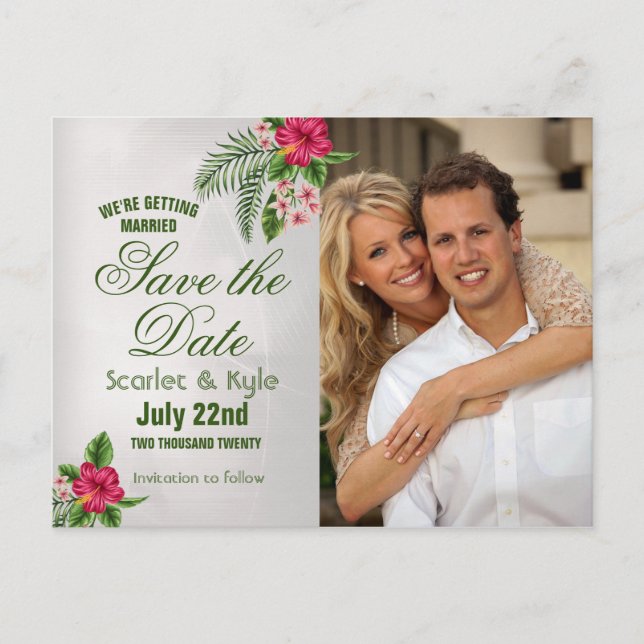 Carte Postale Faire-part Fleurs et feuilles tropicales Mariage Enregistrer  (Devant)