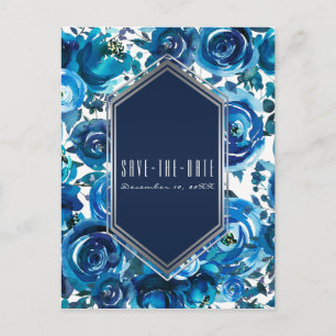 Carte Postale Faire-part Fleurs Florales Indigo Bleu Mariage Enregistrer la