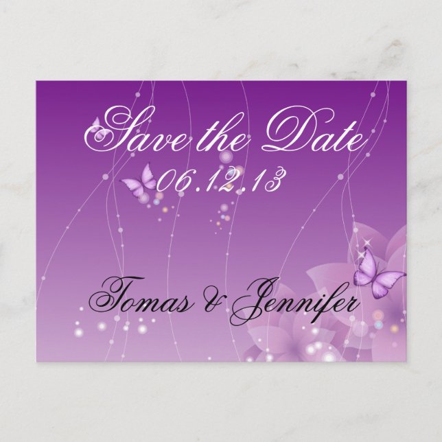 Carte Postale Faire-part Fleurs papillon et violet (Devant)