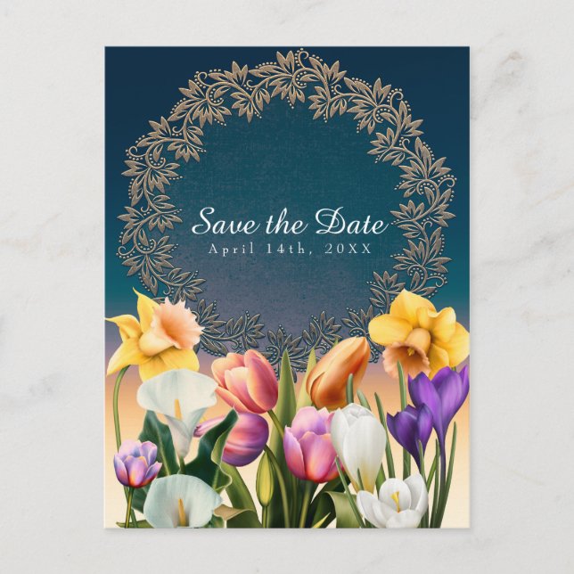 Carte Postale Faire-part Fleurs printanières Élégantes Florales Save the Da (Devant)