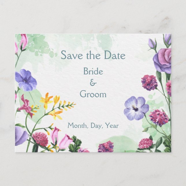 Carte Postale Faire-part Fleurs Roses de jardin Enregistrer la date Annonce (Devant)