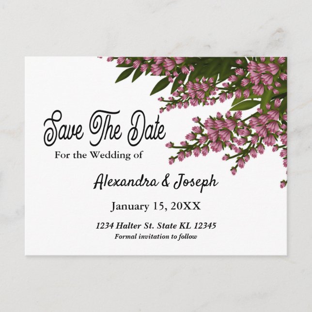 Carte Postale Faire-part Fleurs roses florales Épargnez la date Mariage per (Devant)