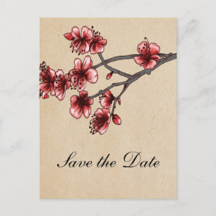 Carte Postale Faire-part Fleurs rouges Vintages de cerises Enregistrer la d