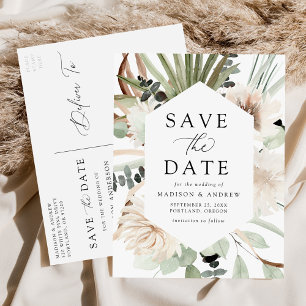 Carte Postale Faire-part Fleurs tropicales neutres Boho Enregistrer la date