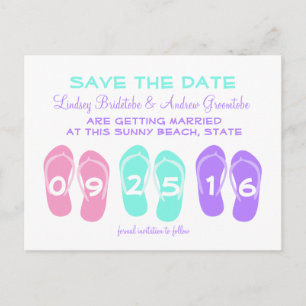 Carte Postale Faire-part Flip Flop Beach Wedding Enregistrer la date