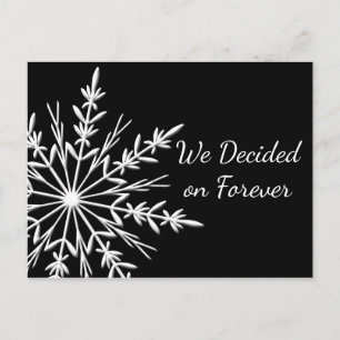 Carte Postale Faire-part Flocon de neige sur Black Winter Wedding Enregistr