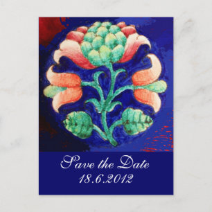 Carte Postale Faire-part FLORAL, bleu rose vert