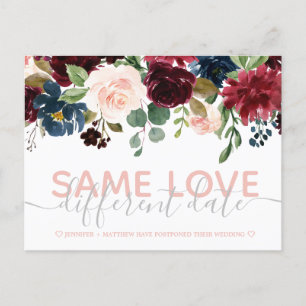 Carte Postale Faire-part Floral rose Autre Date Mariage Typographie Photo