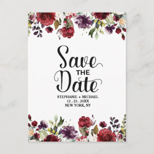 Carte Postale Faire-part Floral Rose de Bourgogne rougeole romantique