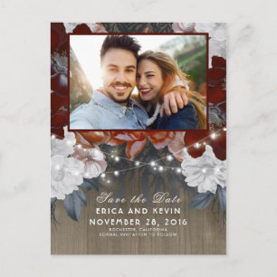 Carte Postale Faire-part Floral Rustic Wood and Lights Photo Enregistrer la