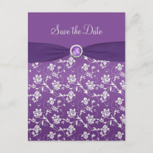 Carte Postale Faire-part Floral violet et argenté Enregistrer la date Poste