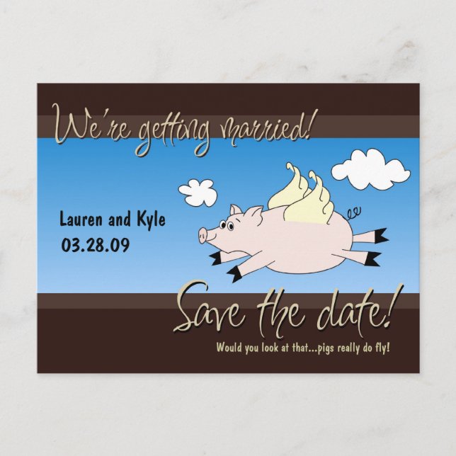 Carte Postale Faire-part Flying Pig Enregistrer la date PC (Devant)