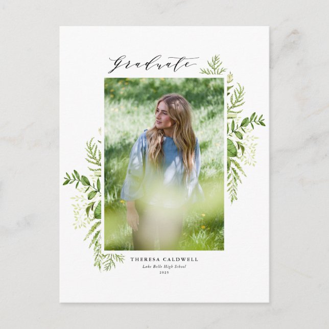 Carte Postale Faire-part Foliage Aquarelle Photo Vertical Diplôme (Devant)