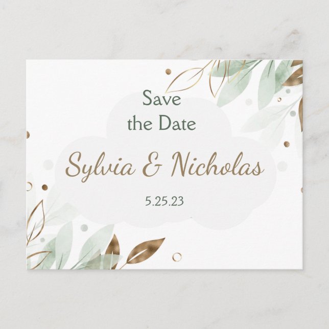 Carte Postale Faire-part Foliage Botanical Gold Turquoise Enregistrer les d (Devant)