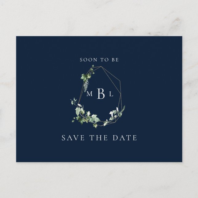Carte Postale Faire-part Foliage Monogramme Mariage Enregistrer la date Mar (Devant)