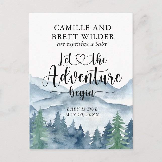 Carte Postale Faire-part Forest Adventure Mountains Baby shower Grossesse (Devant)