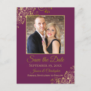Carte Postale Faire-part Frills or sur Cassis Wedding Enregistrer la photo 