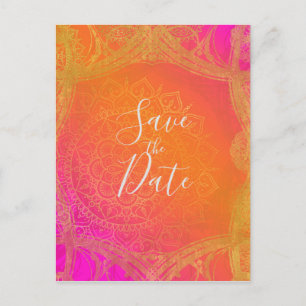 Carte Postale Faire-part Fuchsia Pink Orange & Gold Mandala Enregistrer la