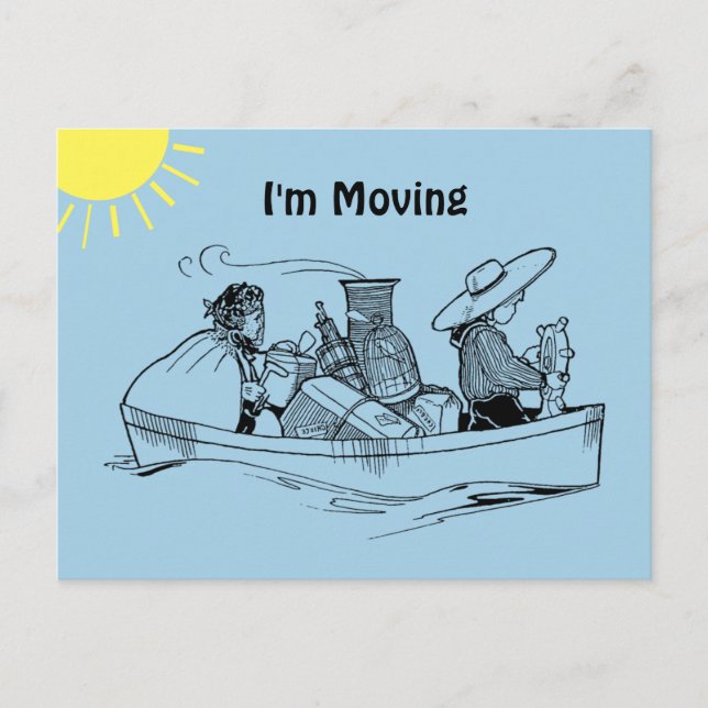 Carte Postale Faire-part Fun Row Boat Blue Je déménage (Devant)