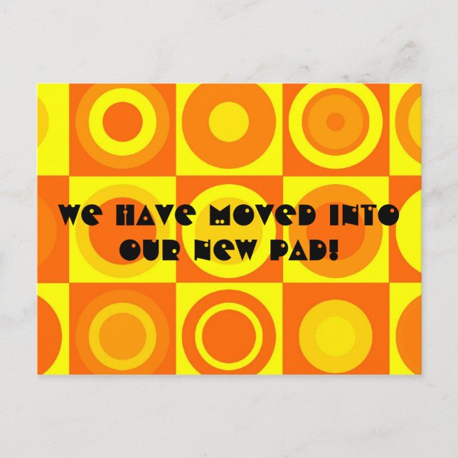 Carte Postale Faire-part Funky Rétro Orange Jaune Cercle Changement d'Adres (Devant)