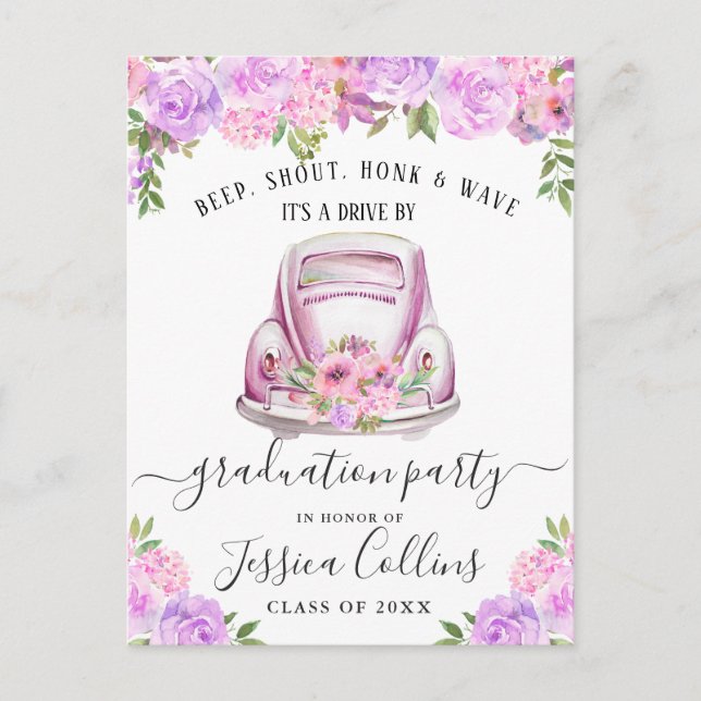 Carte Postale Faire-part Funny Class of 2024 DRIVE BY Graduation Party (Devant)