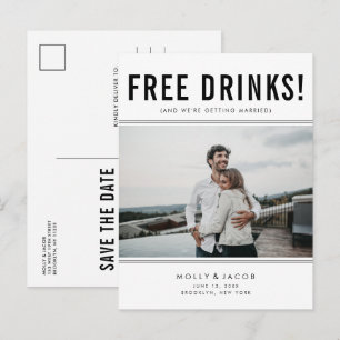 Carte Postale Faire-part Funny Free Drink Photo Wedding Save the Date