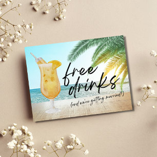 Carte Postale Faire-part Funny Free Drinks Beach Wedding Enregistrer la dat