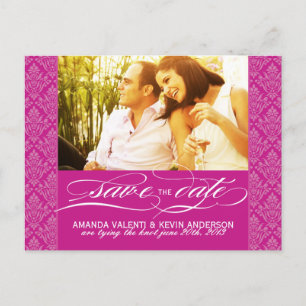 Carte Postale Faire-part Fuschia Damask Enregistrer la Date