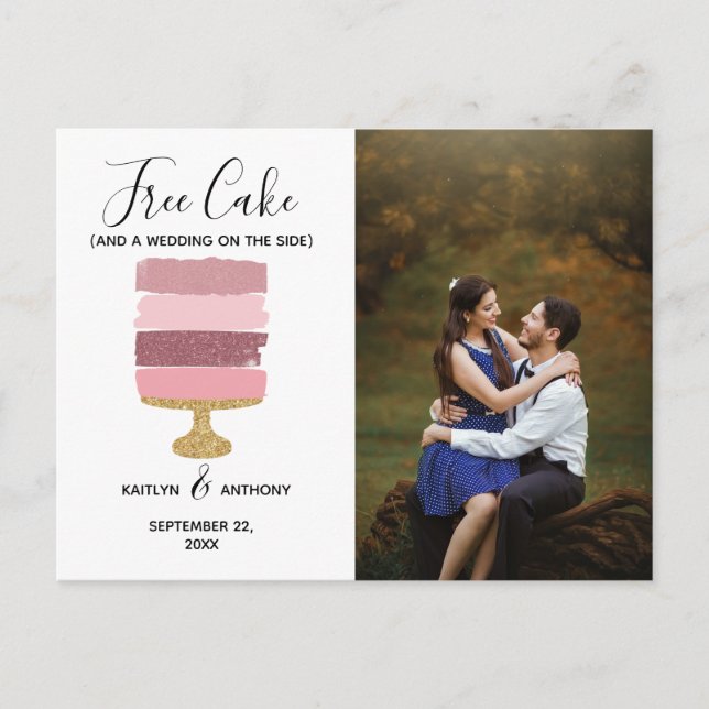 Carte Postale Faire-part Gâteau Gratuit Photo Moderne Mariage Économisez La (Devant)