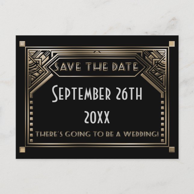 Carte Postale Faire-part Gatsby Gold Shaded Art Déco Mariage Enregistrer la (Devant)