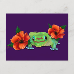 Carte Postale Faire-part Gecko diurne à l'hibiscus