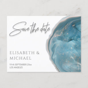 Carte Postale Faire-part Géode Agate bleu rose or calligraphie annonce