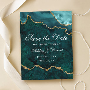 Carte Postale Faire-part Géode D'Agate De Marbre D'Or turquoise Enregistrer