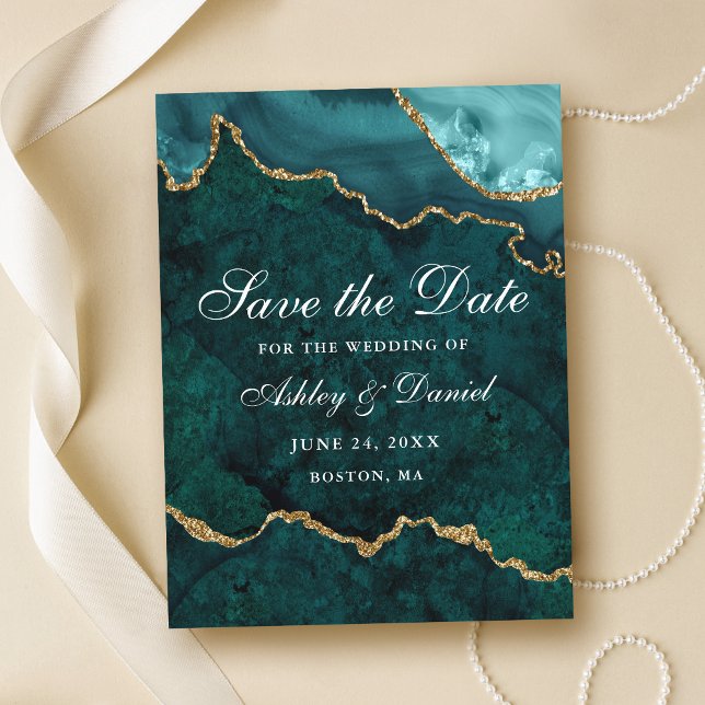 Carte Postale Faire-part Géode D'Agate De Marbre D'Or turquoise Enregistrer (Customize to change text size or text style.)