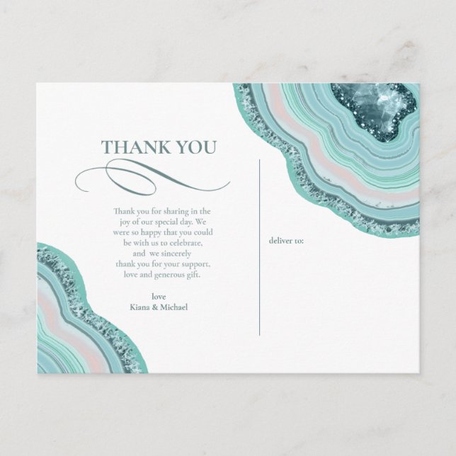 Carte Postale Faire-part Geode d'agate Paillettes Mariage Remerciements Tea (Devant)