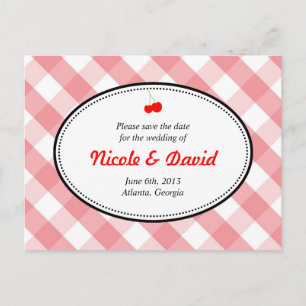Carte Postale Faire-part Gingham rose paysan rustique à l'affiche de sauveg