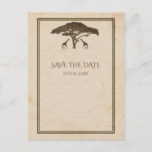 Carte Postale Faire-part Girafes de safari africain & arbre Save The Date