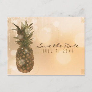 Carte Postale Faire-part Glam Ananas Doré Élégant Enregistrez la Date